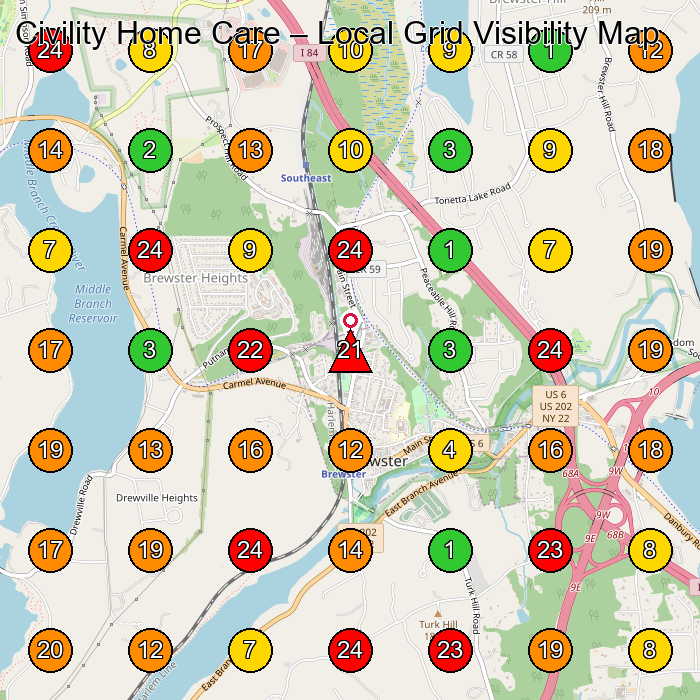 Civility Home Care Home Health Care Service GeoGrid ranking map for Brewster NY